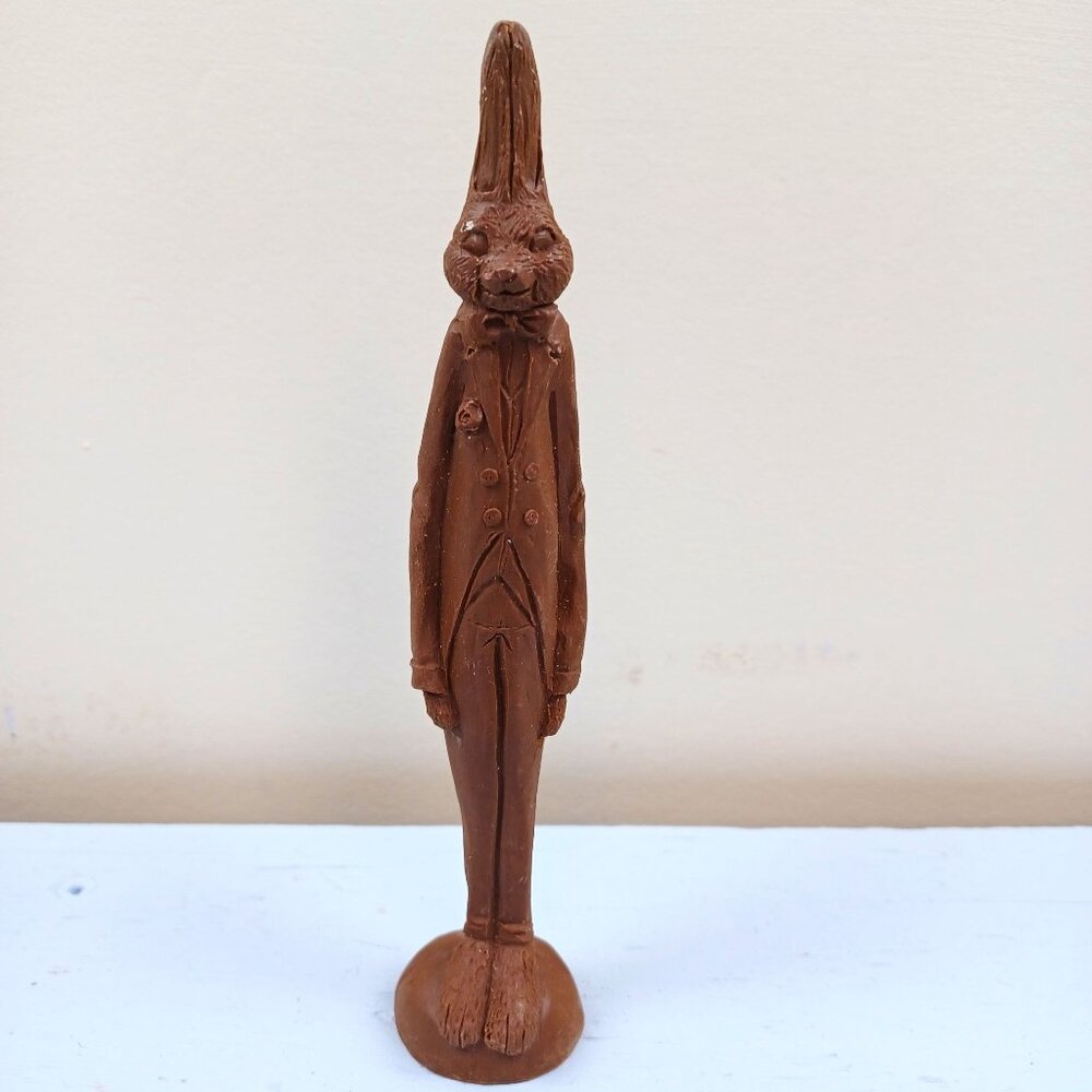 Vintage 1991 Crushed Pecan Shell Rabbit Figurine Folk Art Paintable Signed JP